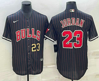 Men%27s Chicago Bulls #23 Michael Jordan Number Black With Patch Cool Base Stitched Baseball Jerseys